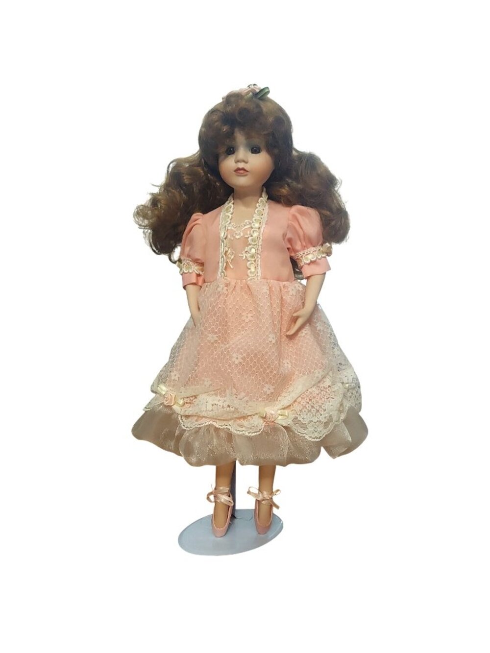 Dynasty Porcelain Ballerina Doll w/ Stand Jessicas Recital Red Hair Pink Dress